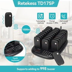 Retekess TD175P Restaurant Pager System Guest Queuning 30 Buzzers For Food Truck