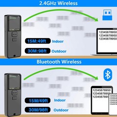 Mini Portable 1D Wireless Barcode Scanner, Bluetooth and 2.4Ghz and USB All in o