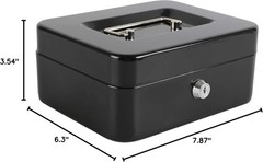 Compact Black Cash Box with Removable Tray and Key Lock | 175 Cubic Inches