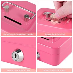 Cash Box with Lock Small Cute Coin Money Slot Mini-P, Pink-Mini