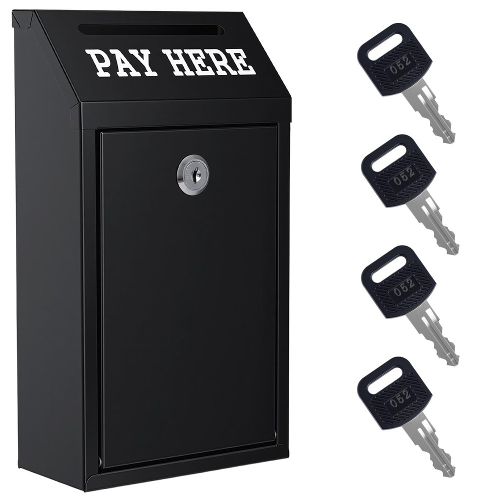 Sumerfnt Locking Cash Box with Slot, Metal Money Donation Lock Black