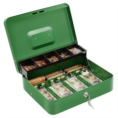 Cash Box with Lock Key and Money Tray – Large Money Box for Cash Register Met…