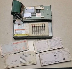 VTG FARRINGTON USA Credit Card Machine Slider w. Carbon Copy Sales Slips WORKS