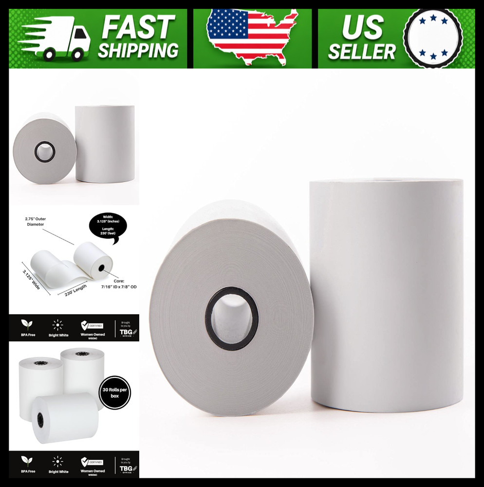 3 1/8″ x 230′ Thermal Paper Rolls BPA Free 30 Rolls Made in USA
