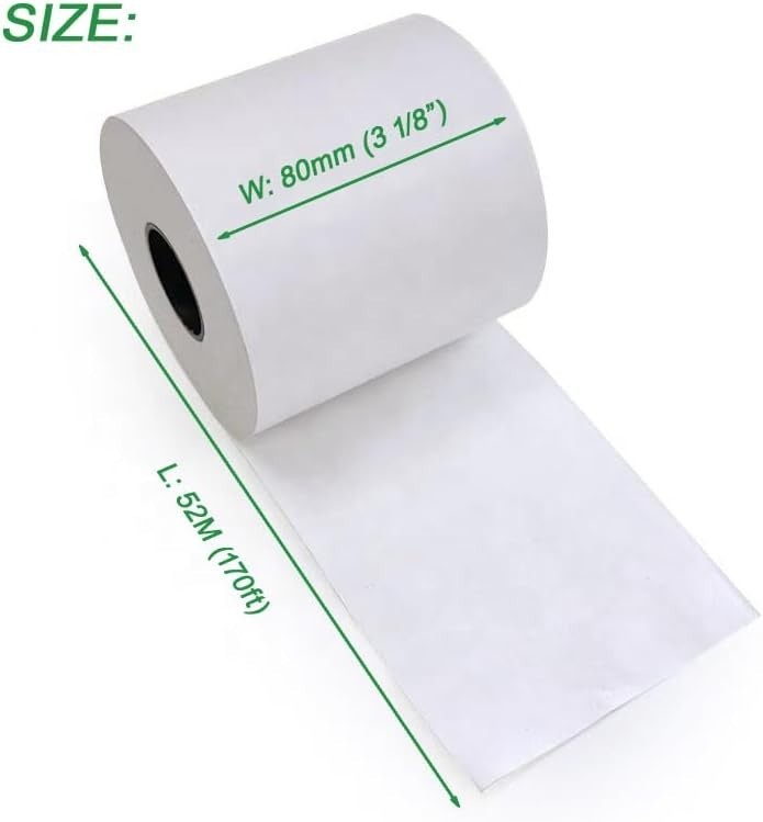 Moqra Sticky Thermal Receipt Paper Rolls 80mm x 170ft Linerless 12 Pack