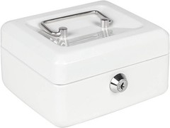 Cash Box with Money Tray, Small Money Box with Key Lock, 6″ x 4 4/5″ x 3″, White