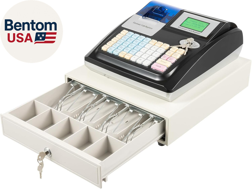 48 Keys Commercial Cash Register, Electronic Cashier Cash Register with Drawer B