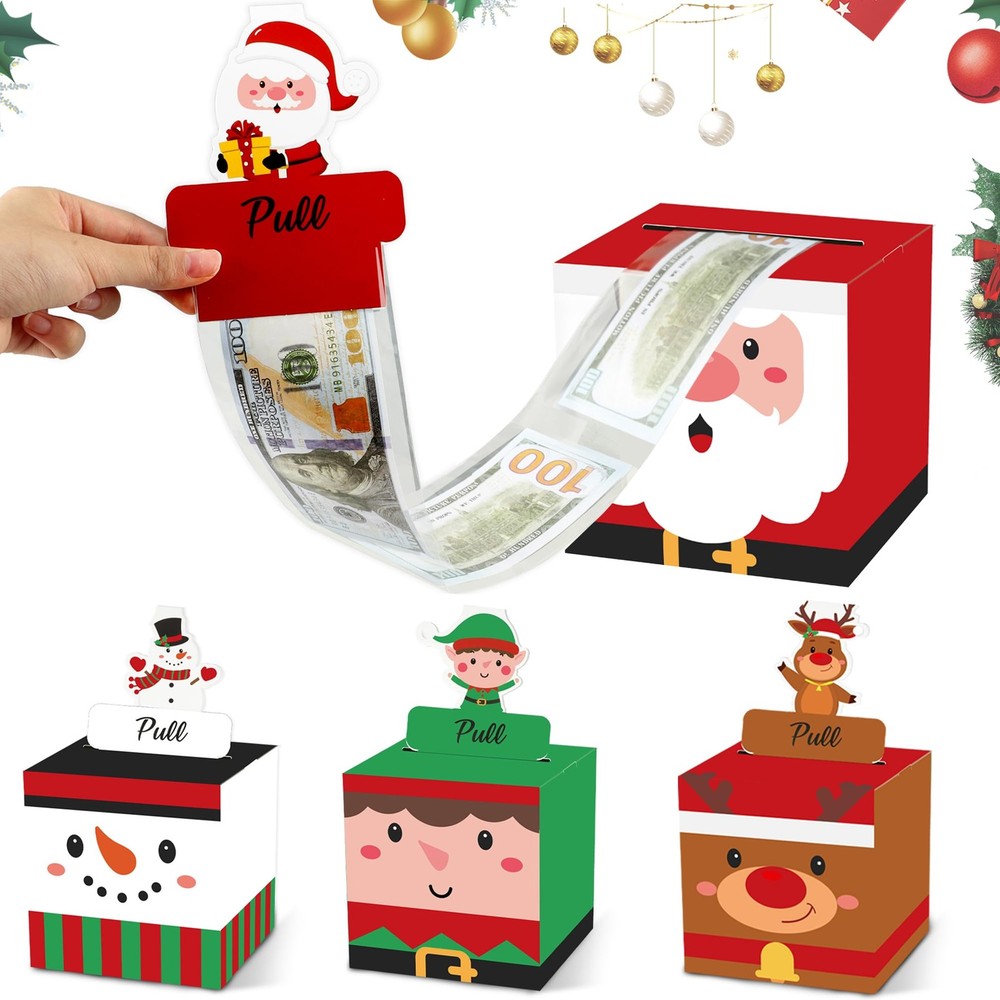 4 Pack Christmas Money Box for Cash Gift Pull Christmas Surprise Money Holder…