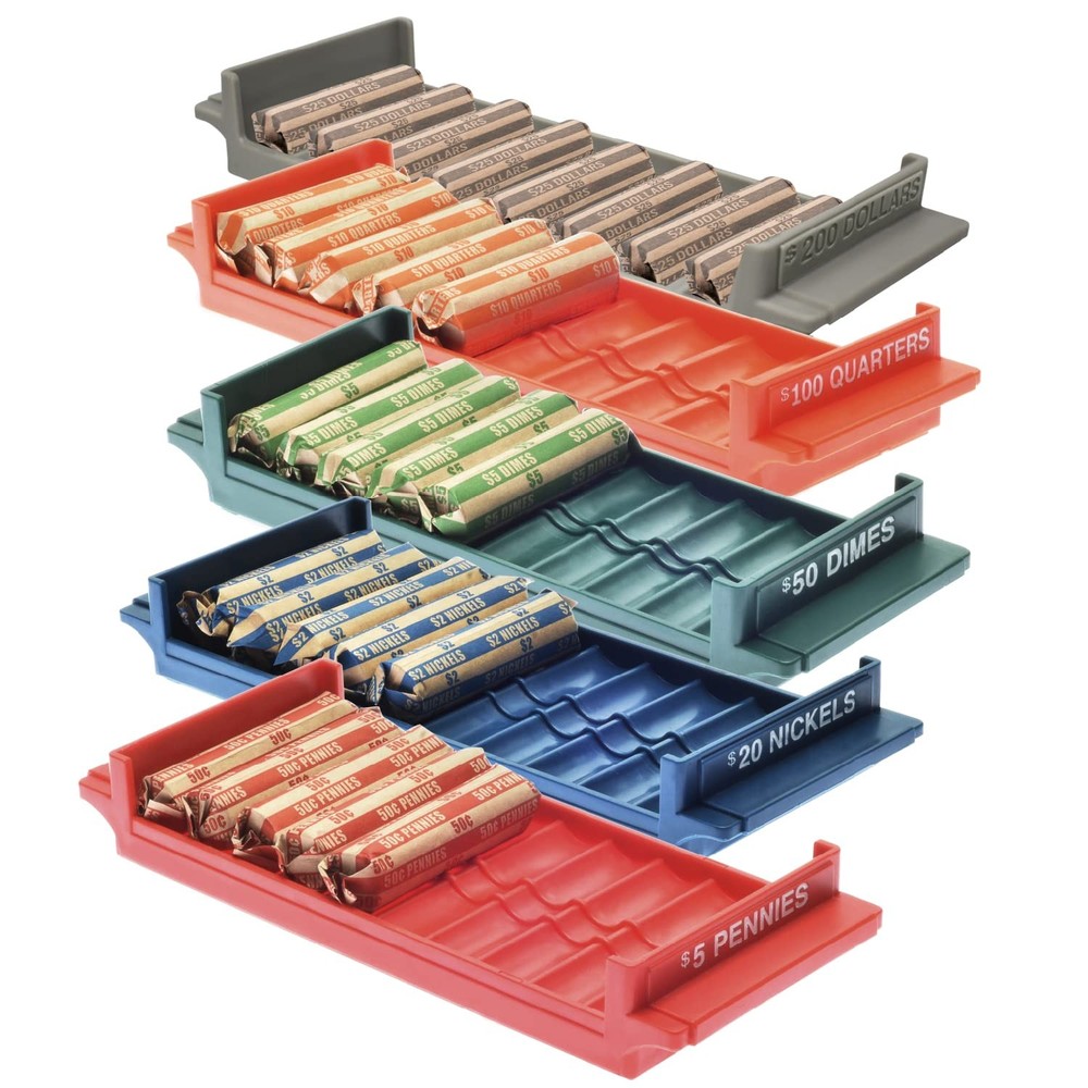 Rolled Coin Storage Organizer 5 Tray Set with Ridges for Loose Coins | Dollar…