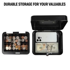 Cash Box with Money Tray,Storage Safe Lock Box with Key,Money Saving Organizer