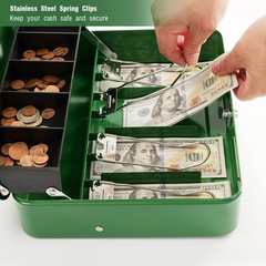 Cash Box with Lock Key and Money Tray – Large Money Box for Cash Register Met…