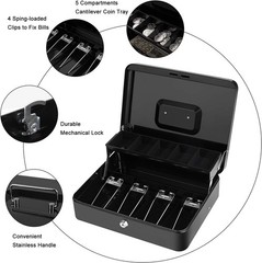 Key Lock Money Box With 5 Bill 5 Coin Cash Register Drawer Organizer Safe