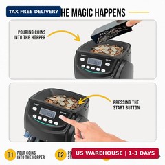 Kolibri KCS-2000 Professional USD Coin Counter Machine, Coin Sorter, Wrapper/Rol