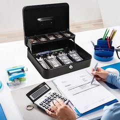 Cash Box with Money Tray and Key Lock Safe for Saving Organizer Drawer 11.8 9.5