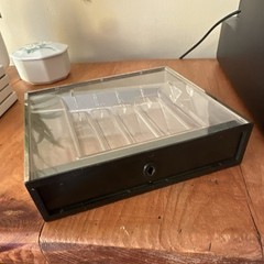 Vintage Acrylic Cash Tray with Coin Compartments and Metal Frame No Key