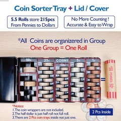 Coin Sorting Tray Coin Counter with Lid for All Coins Accurate & Easy to Wrap