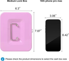 Cash Box Metal Lock Box Light Purple Medium Portable Secure Money & Med Storage