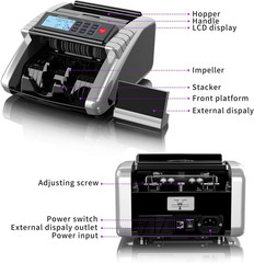 Money Counter Machine with Value Count, Dollar, Euro UV/MG/IR/DD/DBL/HLF/CHN Cou