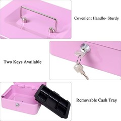 Portable Light Purple Cash Box – Scratch Resistant with Money Tray & Key Lock