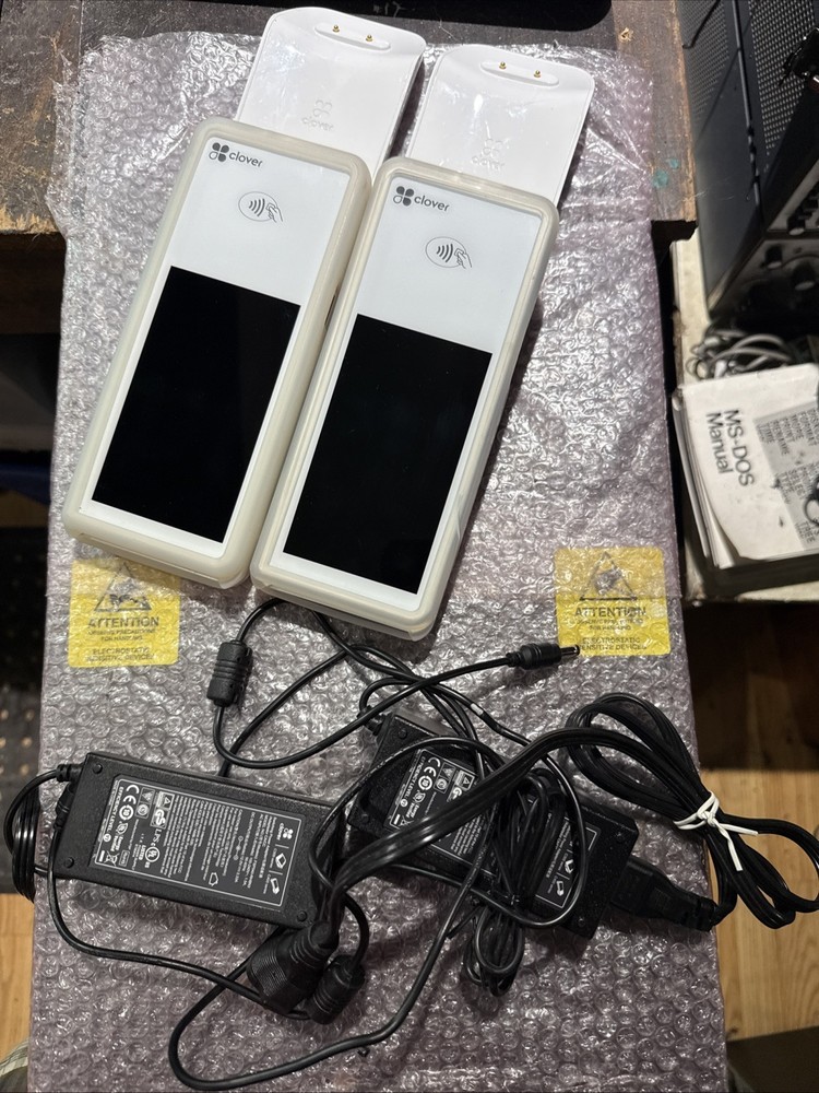 Clover Flex 2 C403 Card Reader POS System + Clover K400 Flex Cradle Lot of 2