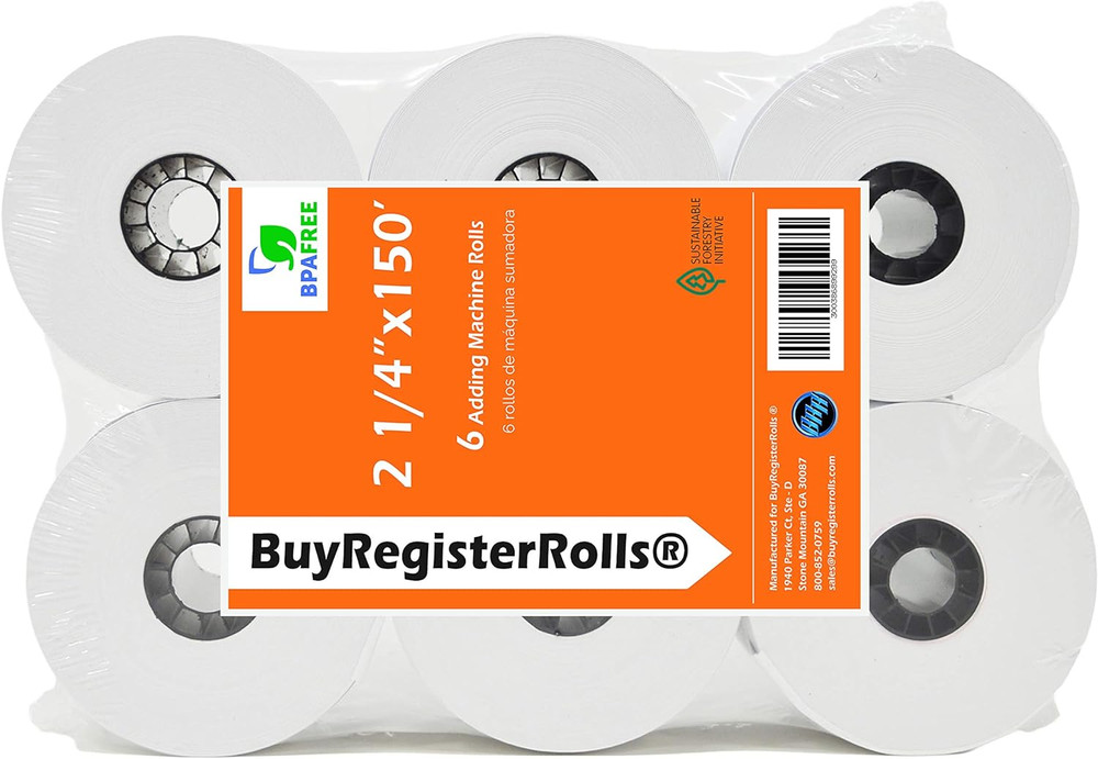 6 Rolls 2 1/4″ x 150FT Adding Machine Tape Cash Register Calculator Paper