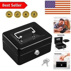 Portable Black Cash Box with Key – Durable Small Safe & Lock Box (5.91″x4.72″)