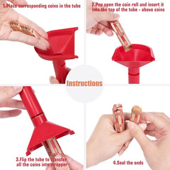 Coin Sorter with Coin Wrappers All Coins, 4 Coin Sorter Tubes Plastic 150Pcs