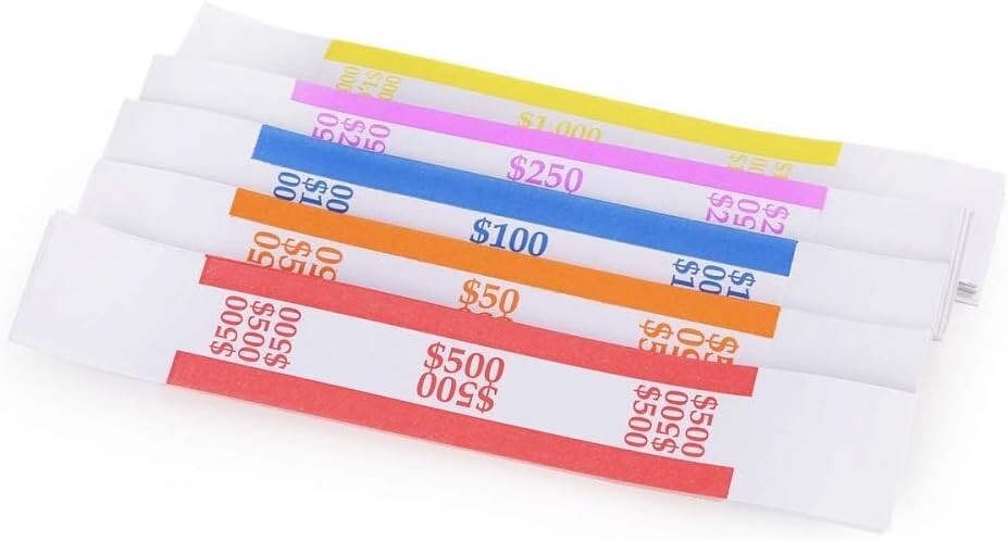 Pack of 250 Currency Band Bundles Self Sealing Currency Straps Bands Money Bill