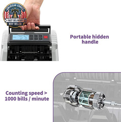 Money Counter Machine with Value Count, Dollar, Euro UV/MG/IR/DD/DBL/HLF/CHN Cou