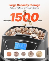 USD Coin Sorter with Screen Display Holds up to 2000 Coins 5 Coin Tubes