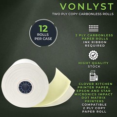 Vonlyst Two Ply Copy Carbonless Rolls 3×95 White/Canary for Clover Kitchen Pr…