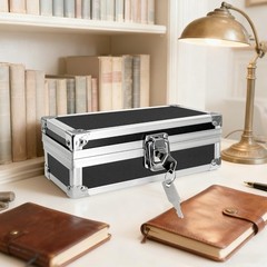 Lockable Cash Box with Key, Aluminium Money Box with Single-Row Currency Tray