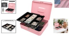 Large Pink Cash Box with Removable Tray & Key Lock – Perfect for Secure Storage