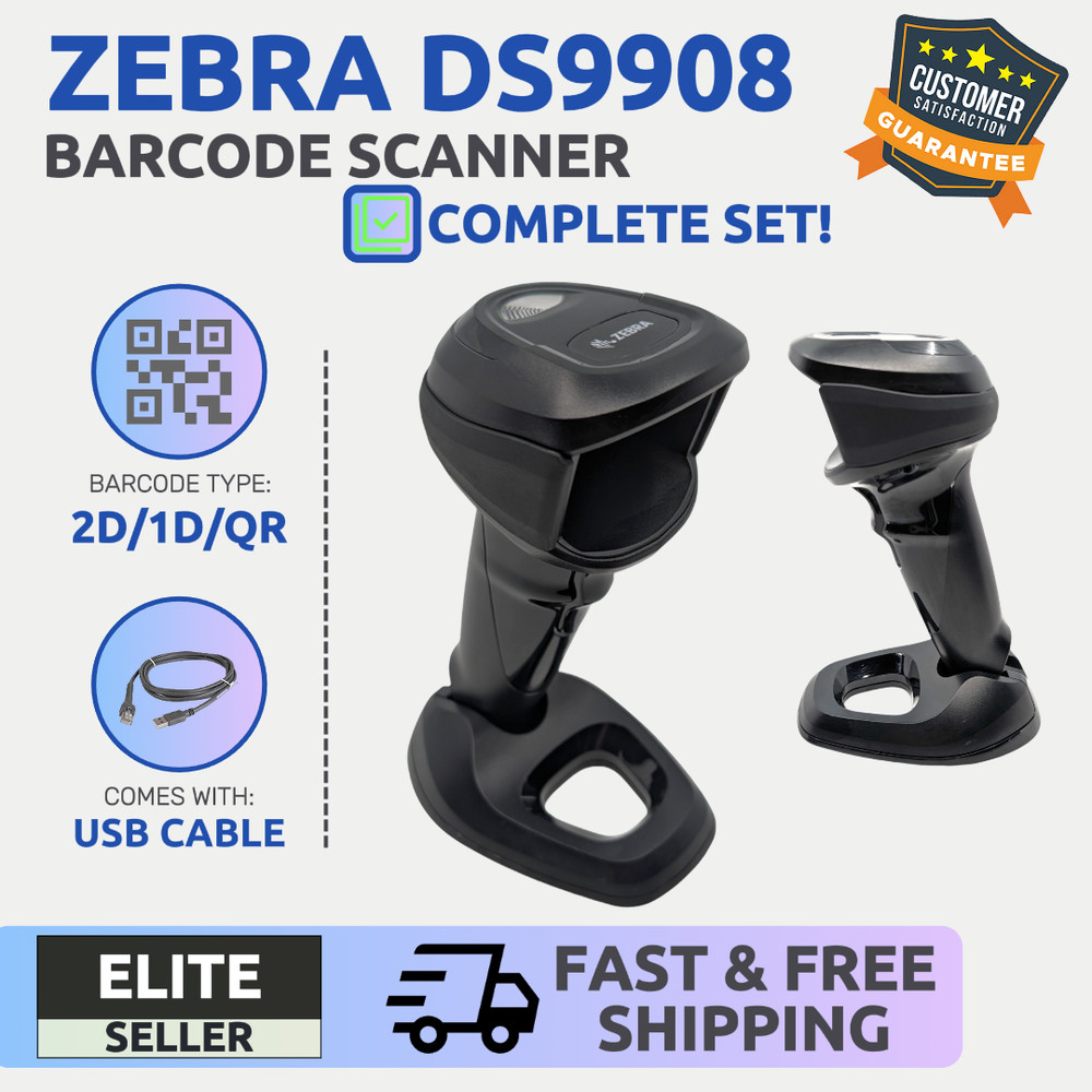 ✅Zebra DS9908 2D/1D/QR Code Barcode Scanner w/ USB cable (Black) for Square!⭐🔥
