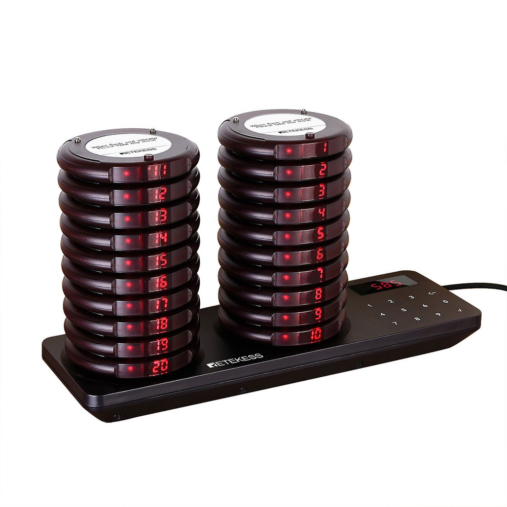 TD163 Restaurant Pagers 20 Coasters Buzzer Paging System Wireless for Restaurant