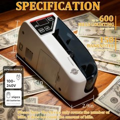 Cash Counter Machine with UV Detection Portable 600 Bills/Min High-Speed Mone…