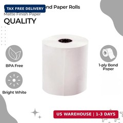 BAM POS 3″ x 150′ 1ply Bond Receipt Paper Rolls for Kitchen Impact Printers TMU2