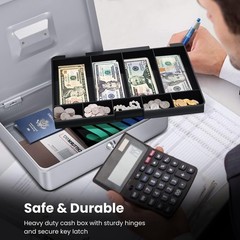 Metal Cash Box with Lock & Removable Tray – 9-Compartment Money Storage for Busi