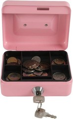 Locking Steel Mini Cash Box with Removable Coin Tray and Key Lock for Kids, 4…