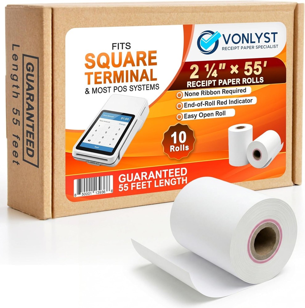 Square Terminal Paper Rolls 2 1/4″ x 55′ – BPA Free Thermal Receipt Paper for…