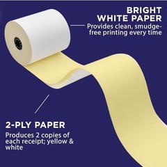 2-Ply Carbonless Paper Rolls for Toast Kitchen Printer – 18 White/Yellow Rolls