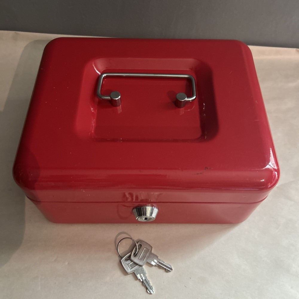 Mini Cash Box with Lock Cash Box with Money Tray Red Metal