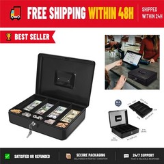 Flexzion Cash Box with Key – Portable Metal Cash Box for Small Businesses