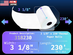 (50 Rolls) 3 1/8 X 230 Thermal Paper Receipt Rolls (55 GSM Premium Quality Germa