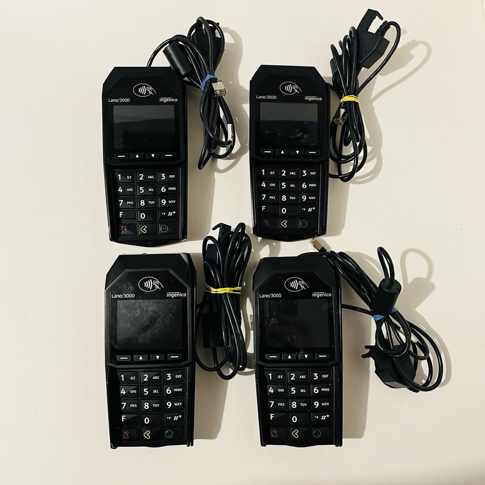 Lot of 4 Ingenico Lane/3000 Credit Card Reader Terminals Tested No Power Supply