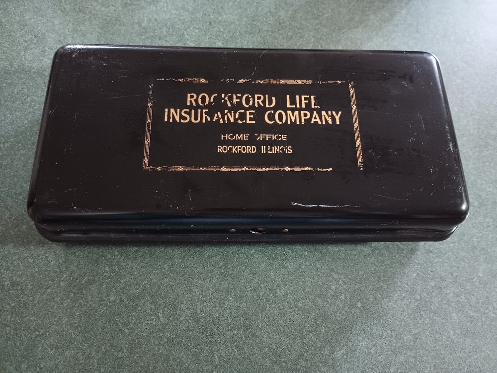 Vintage Metal Bank Lock Safe Deposit Box Rockford Life Insurance Company No Key