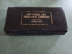 Vintage Metal Bank Lock Safe Deposit Box Rockford Life Insurance Company No Key