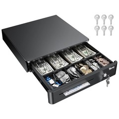 Tera 13″ Auto Open Cash Register Drawer, Heavy Duty, 4 Bill/6 Coin, 5 Keys