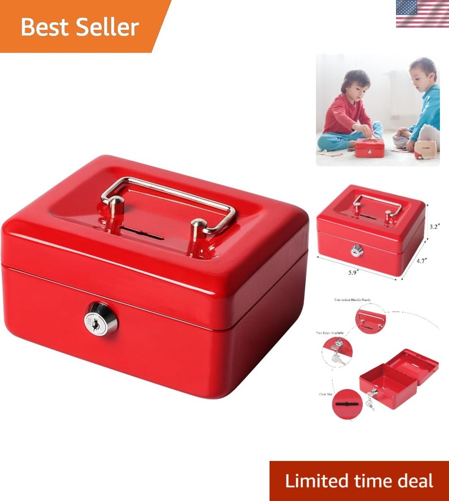Small Lock Cash Box with Money Tray, Locking Money Box for Kids with Slot on …