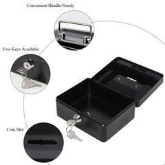 Secure Metal Cash Box for Kids – Small Lock Box with Top Slot, Black, 5.91″x4.72